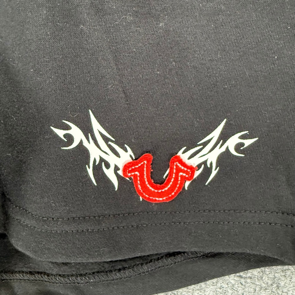 True Religion Sweat Shorts Womens XS Black Flame Graphic Y2K Lounge Gym Casual - Picture 3 of 10
